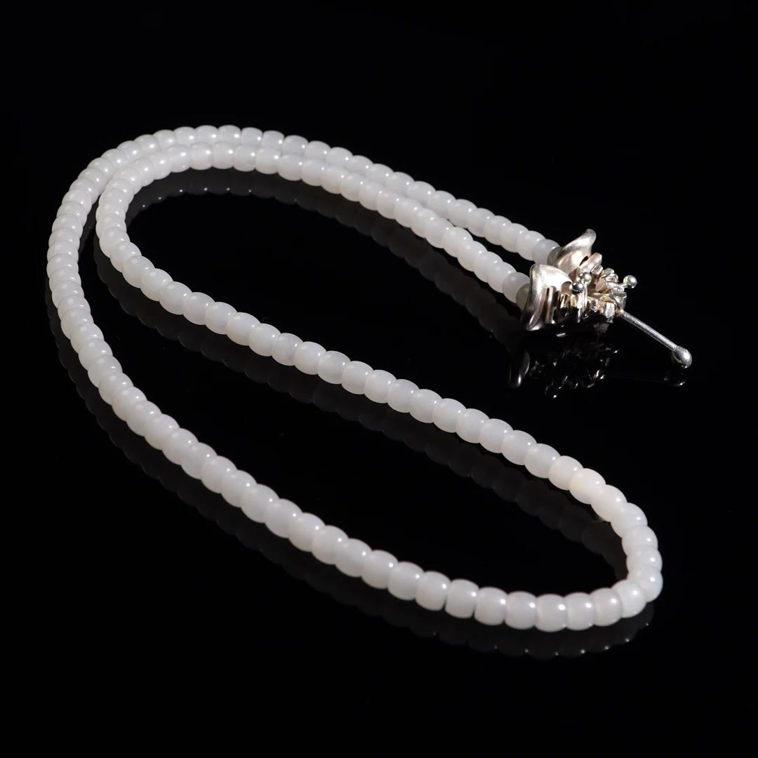 【V姐珠宝】和田玉新疆于阗白玉设计直切项链 5*4mm-HL71011