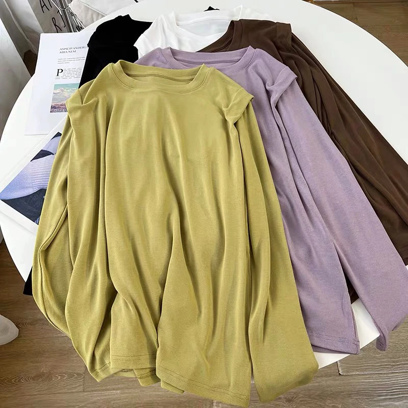 设计感小飞袖长袖T恤女韩版宽松显瘦百搭圆领打底衫洋气上衣