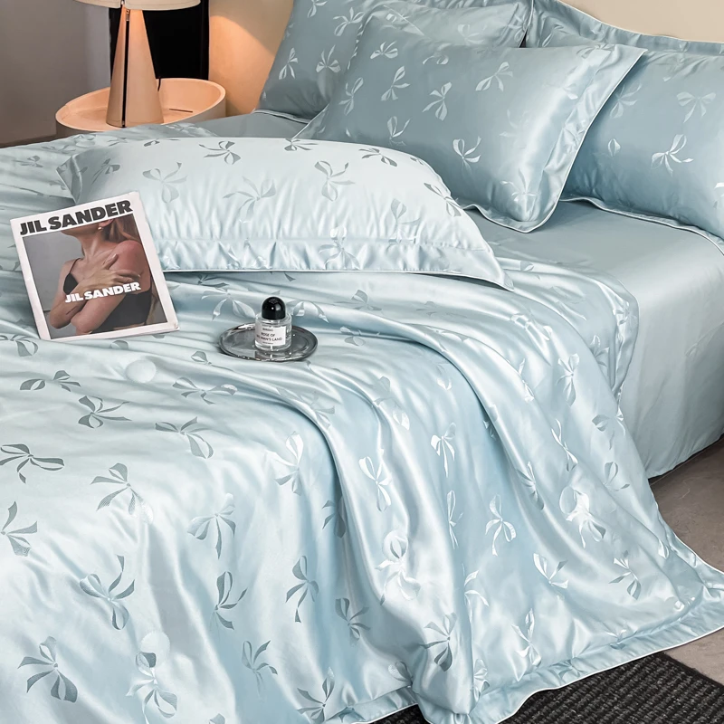 A类轻奢提花冰丝夏凉被四件套凉感水洗冰丝空调被可机洗双人夏被4