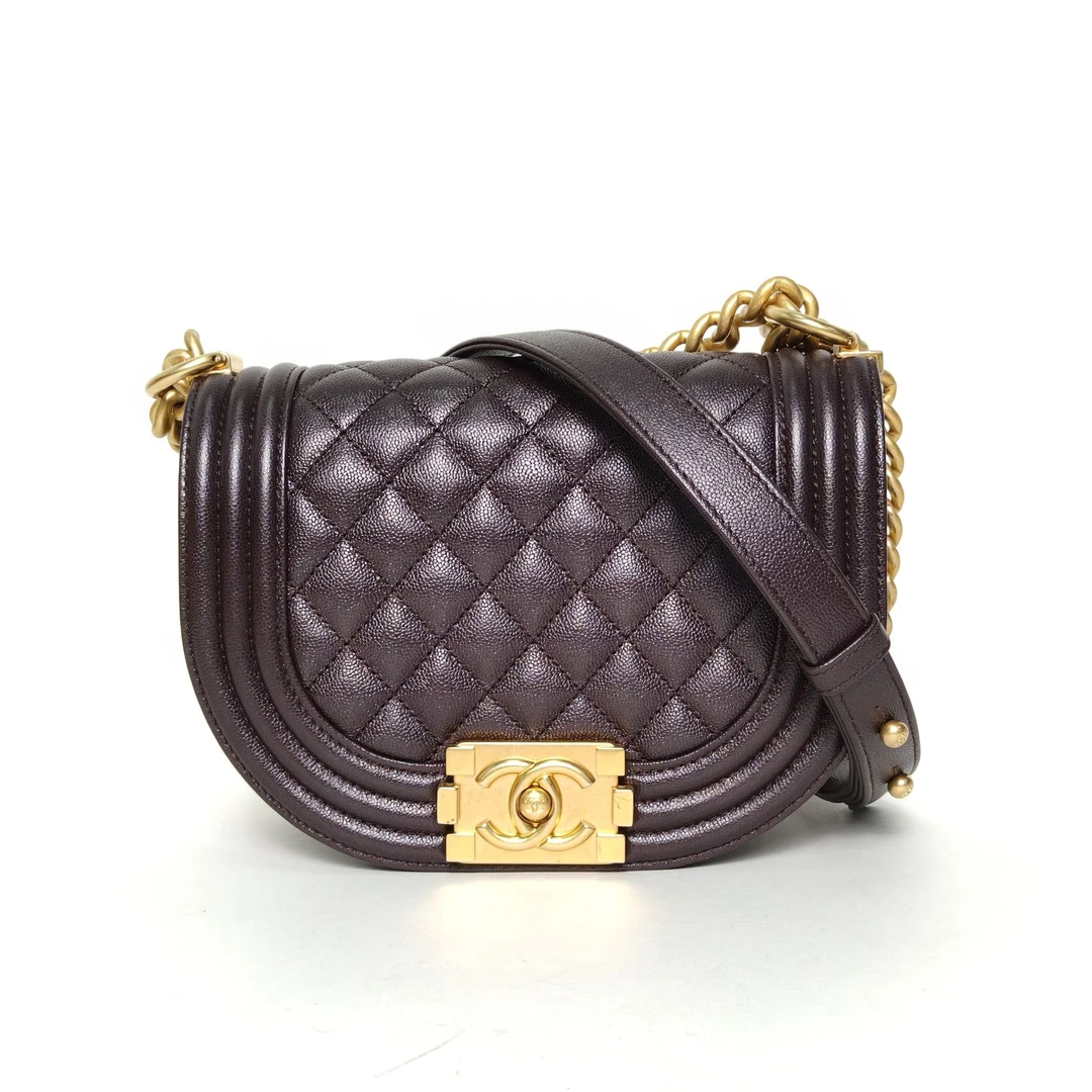 99新 Chanel/香奈儿 小花柳 Leboy 马鞍包 深巧克力色