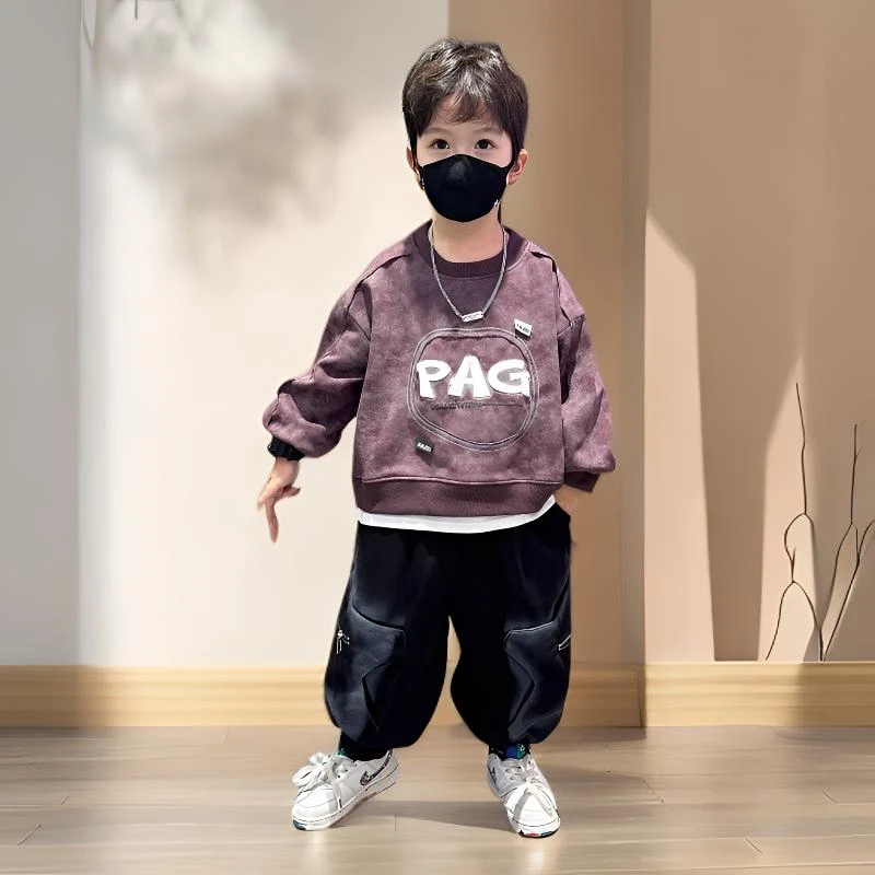 【加绒/不加绒】男童秋冬卫衣套装2025新款儿童渐变牛仔马甲三件套