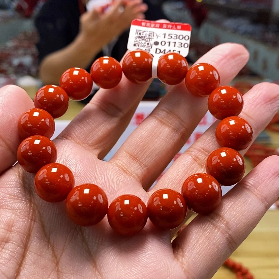 【小刘南红阿鑫】保山南红（云端）精品柿子红圆珠单圈13mm多样性发一