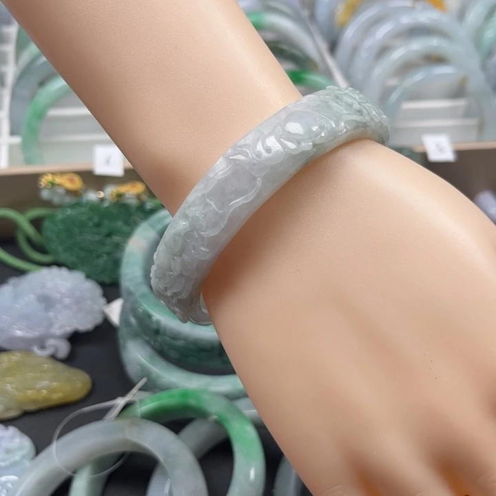 翡翠未镶嵌手镯070双龙60