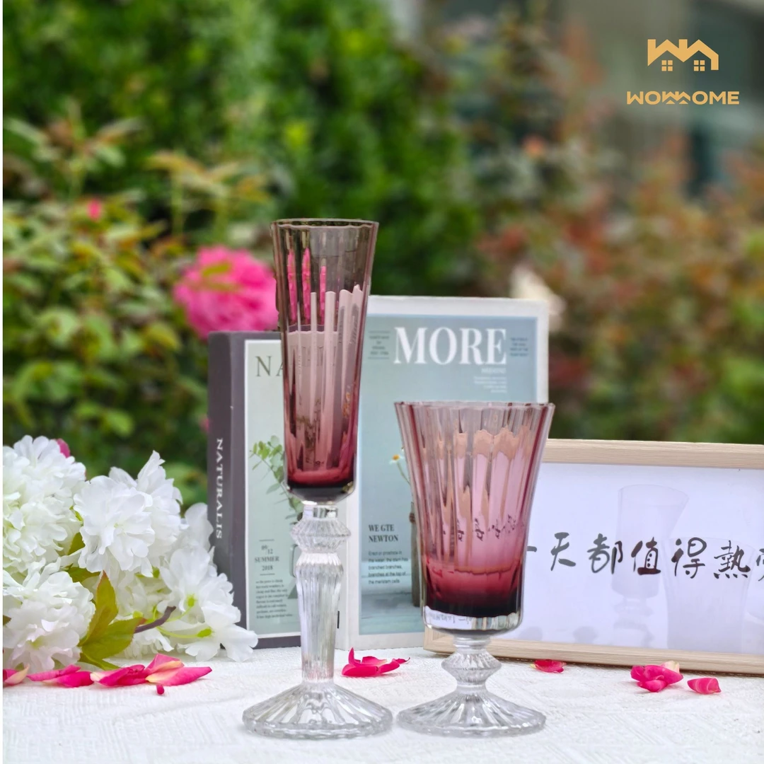 惊喜家2只紫色复古棱纹水晶玻璃杯红酒杯香槟杯葡萄酒杯创意手工