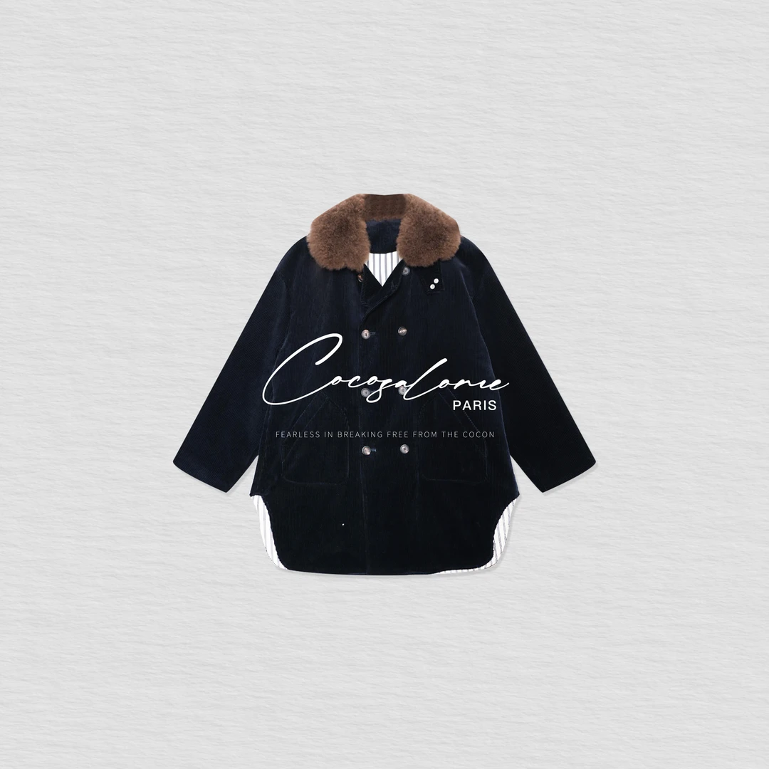 韩彬彬"隐藏款二"过冬防寒韩国条绒山羊绒领3M品质毛呢外套3195-8