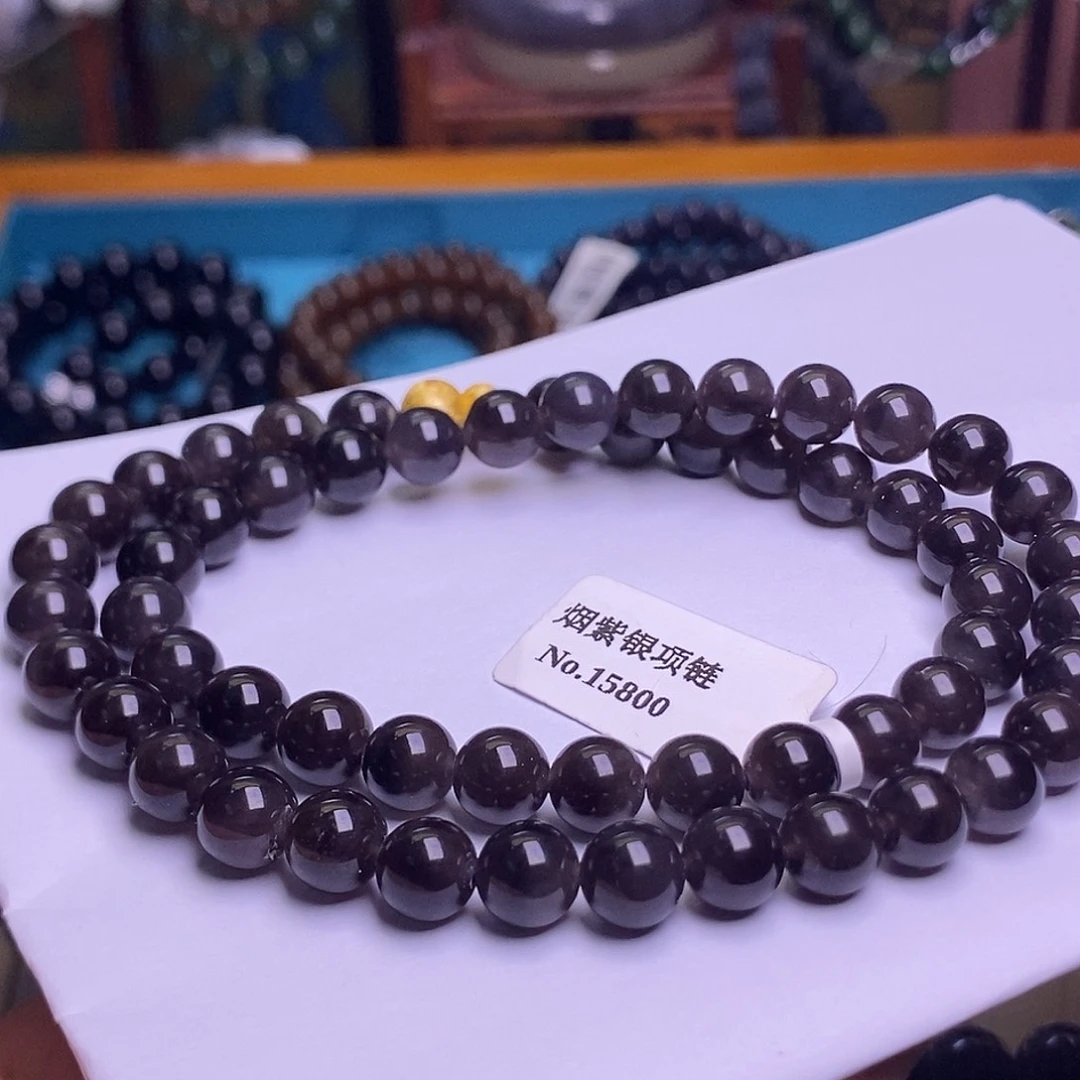 和田玉未镶嵌颈饰浓烟紫帝王紫约8mm妈妈项链