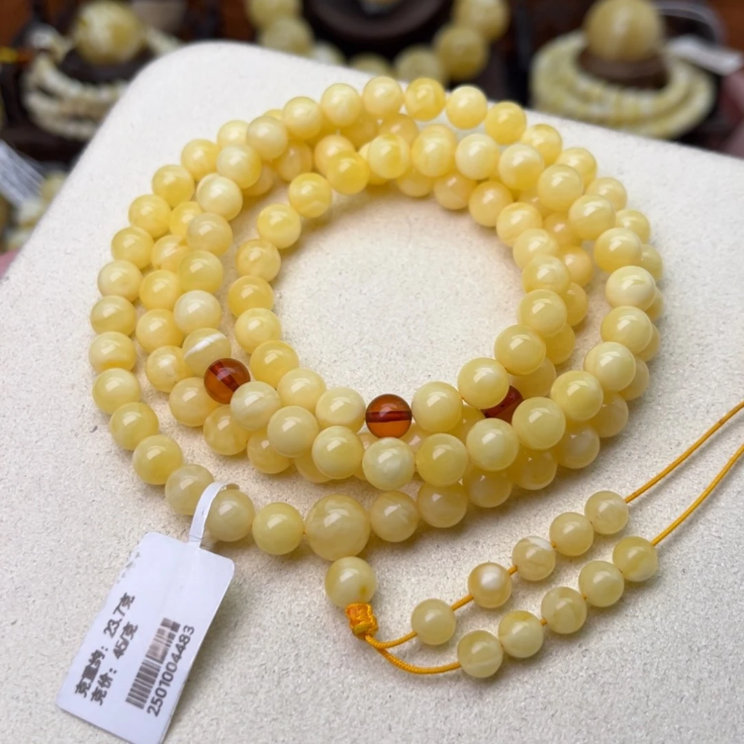 蜜蜡颈饰未镶嵌7圆珠108满蜡奶豆