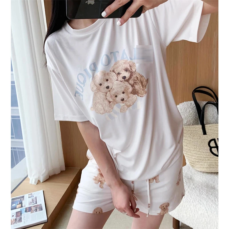 米诗缇【g家三只泰迪熊短袖短裤白色】 潮牌设计可外穿短袖短裤睡衣