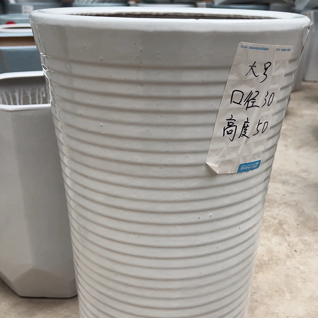 宽条纹高宽高50口30陶瓷花盆1个
