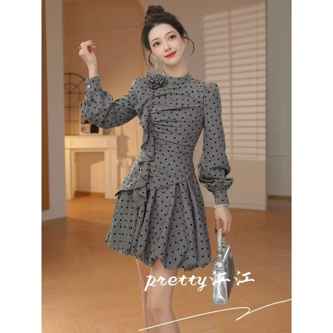 Pretty小众设计师品牌江江定制 小个子洋气少女复古连衣裙65529