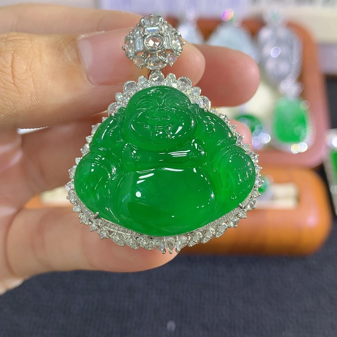 翡翠18K金镶嵌吊坠(不含链)佛公