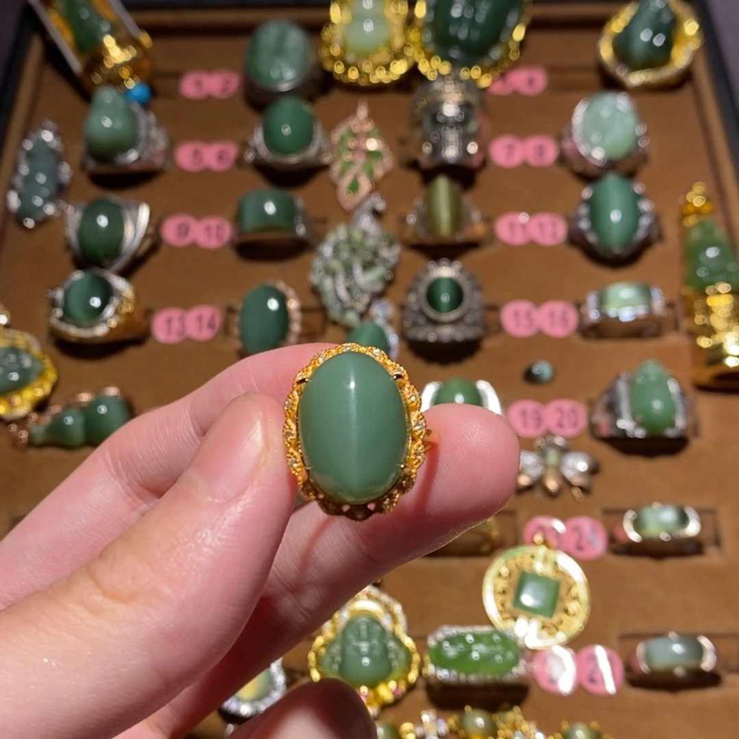 和田玉（碧玉）银S925镶嵌戒指