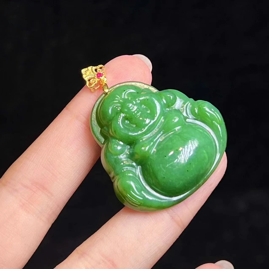 S925银镶和田玉佛公吊坠多样性发一尺寸：35*35*10mm-BXY241带链子