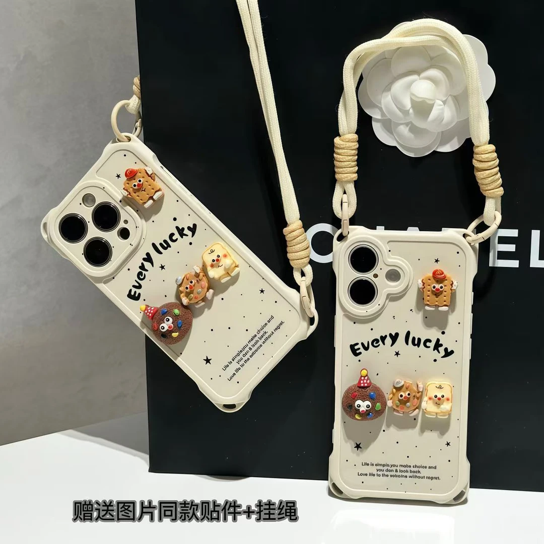 可爱饼干人贴件挂绳适用iPhone苹果16手机壳华为p70vivoppo小米15