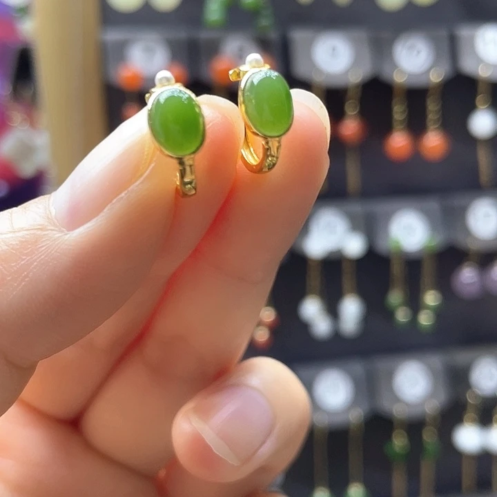 和田玉银S925镶嵌耳饰