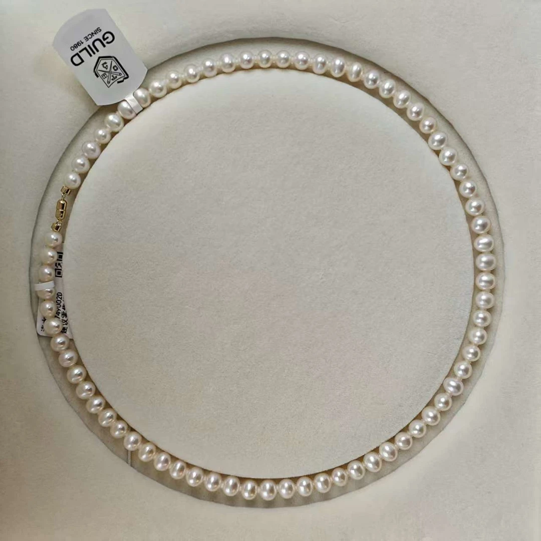 【墨然baby】14K金淡水无核欧若拉白珠项链6-7mm（吉尔德五星大证）