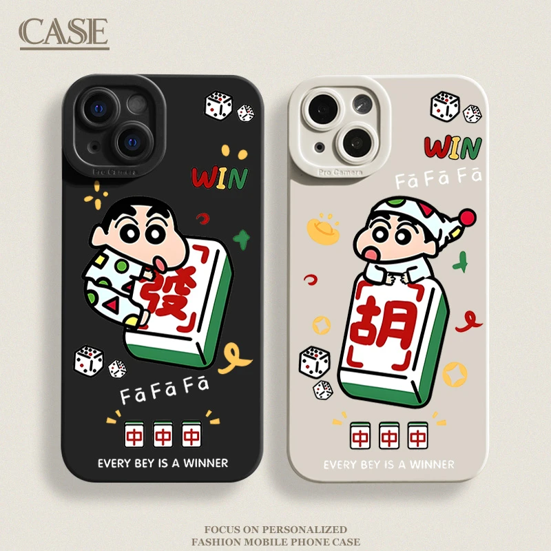 发财麻将小新适用iPhone16ProMax手机壳15苹果14软13瞳影12磨砂11