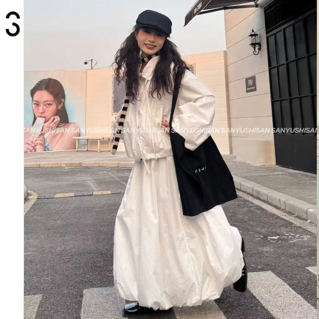 三与十三|昨日晴空|春季新款气质宽松休闲设计感抽绳花苞半身裙