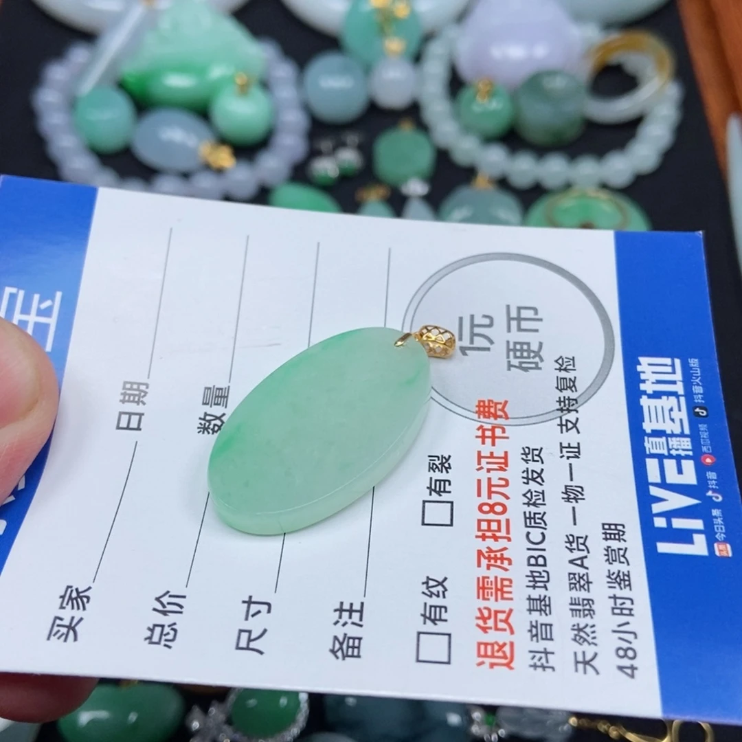 翡翠未镶嵌颈饰椭圆无氏牌