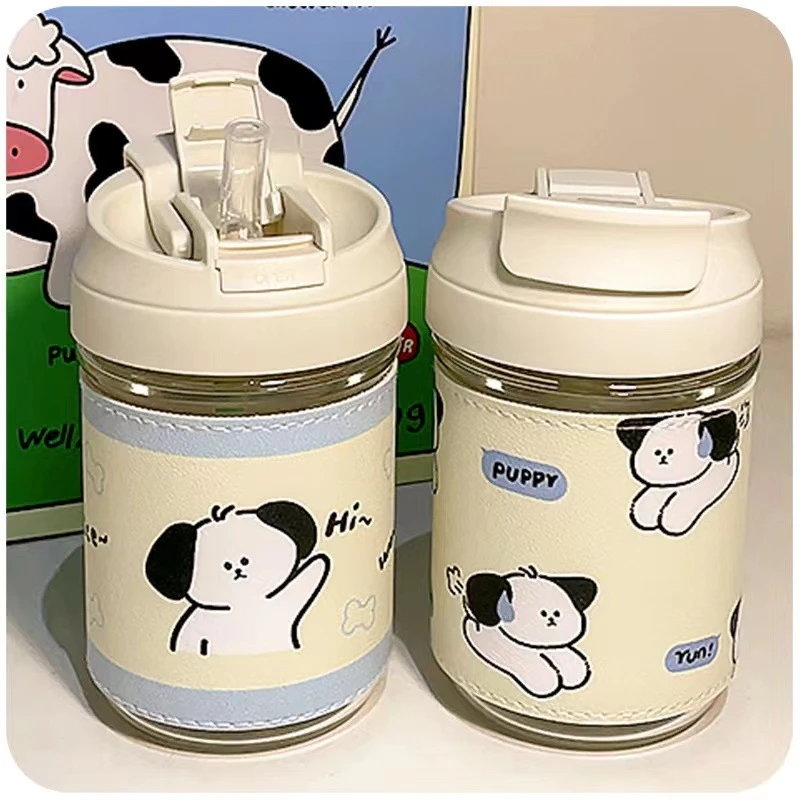 有盖吸管玻璃杯双饮杯耐高温咖啡杯水杯大容量杯子便携随手杯礼品