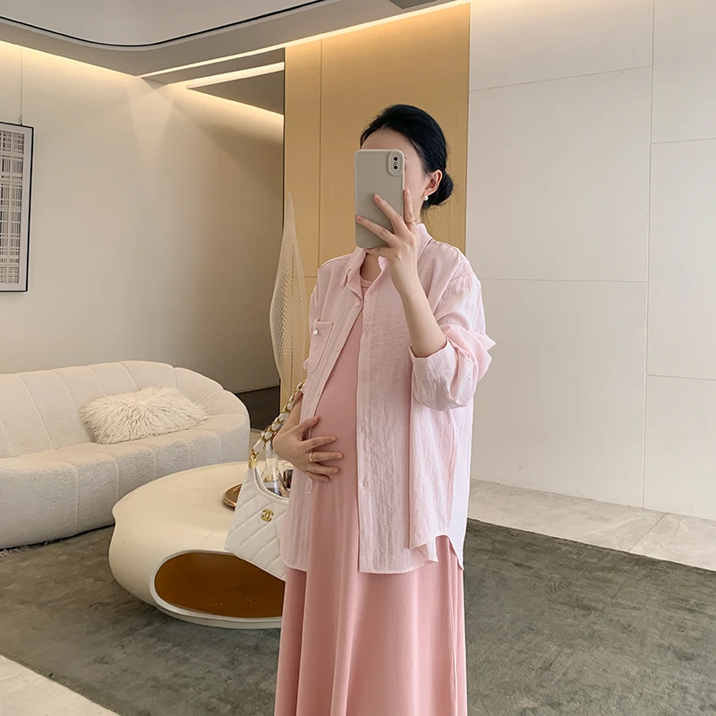 ZMA孕妇装【衬衫背心裙套装】春夏镂空上衣打底孕妇背心裙两件套