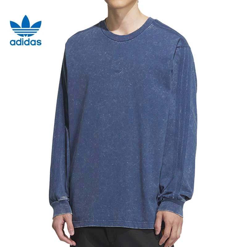 adidas阿迪达斯男子WASHED LS TEE流光风针织无领长T恤KA6760