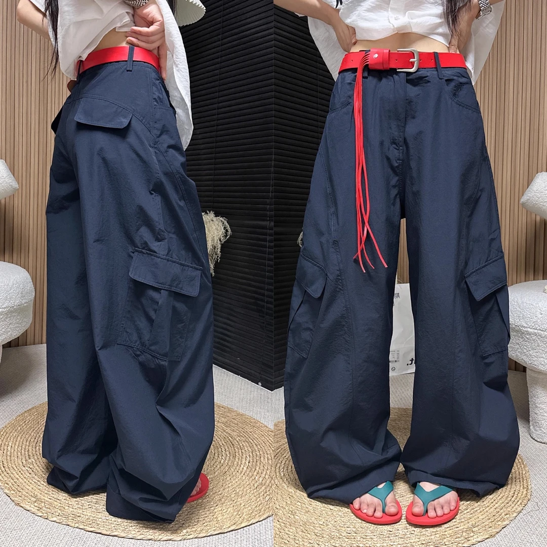 藏蓝色时尚显瘦休闲裤女薄款裤子夏季2025宽松百搭工装裤阔腿裤