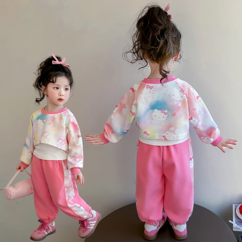 女童休闲套装2025新款儿童春秋装韩版洋气女孩春季卡通时髦两件套