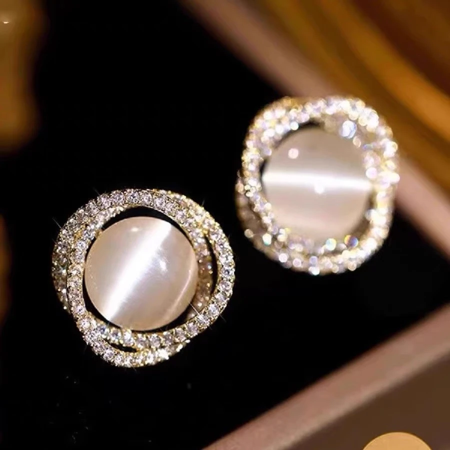 铜合金耳饰 925纯银猫眼石耳钉2025年新款爆款高级银耳饰小众耳环