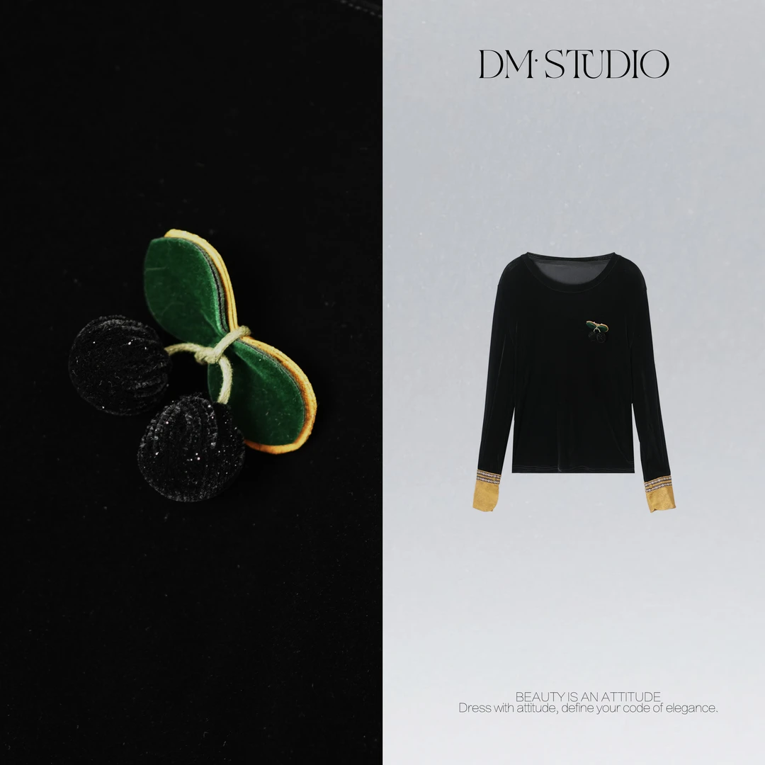 DEDM•STUDIO/精致感复古气质修身植绒长袖上衣打底2509TX/72128