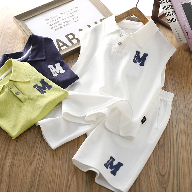 男童夏装套装2025新款童装儿童无袖POLO领背心短裤两件套夏季衣服