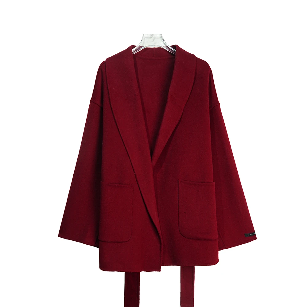 DY103【上新】纯色简约高端腰带温柔短款毛呢外套3D