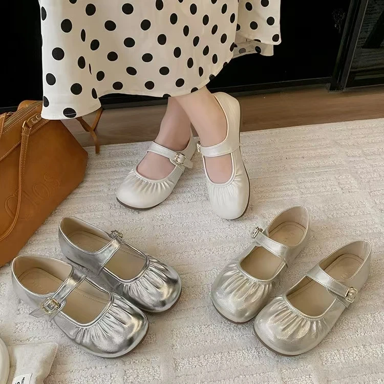 （熹）166-1经典时尚百搭温柔2025新款褶皱一字扣带玛丽珍休闲单鞋