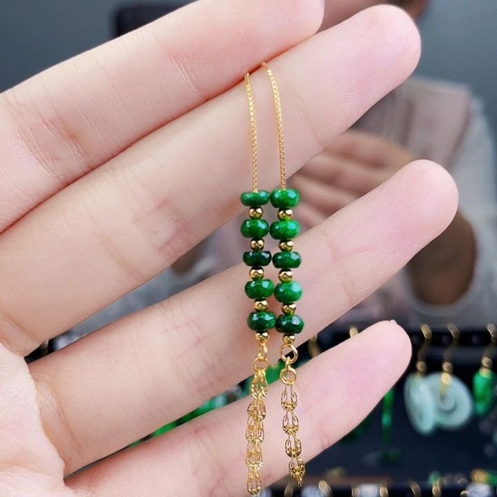 翡翠耳饰银S925镶嵌饰品