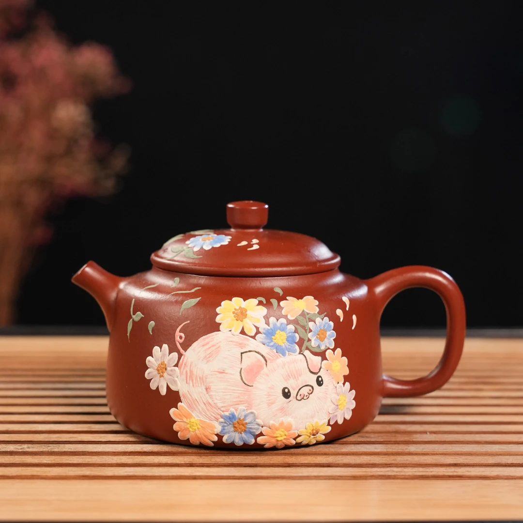 GS23-084  宜兴手工紫砂  彩绘德钟