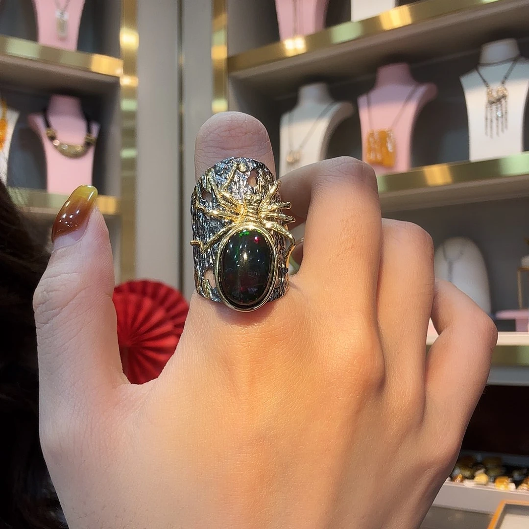 树脂合金澳泊925蜘蛛戒指