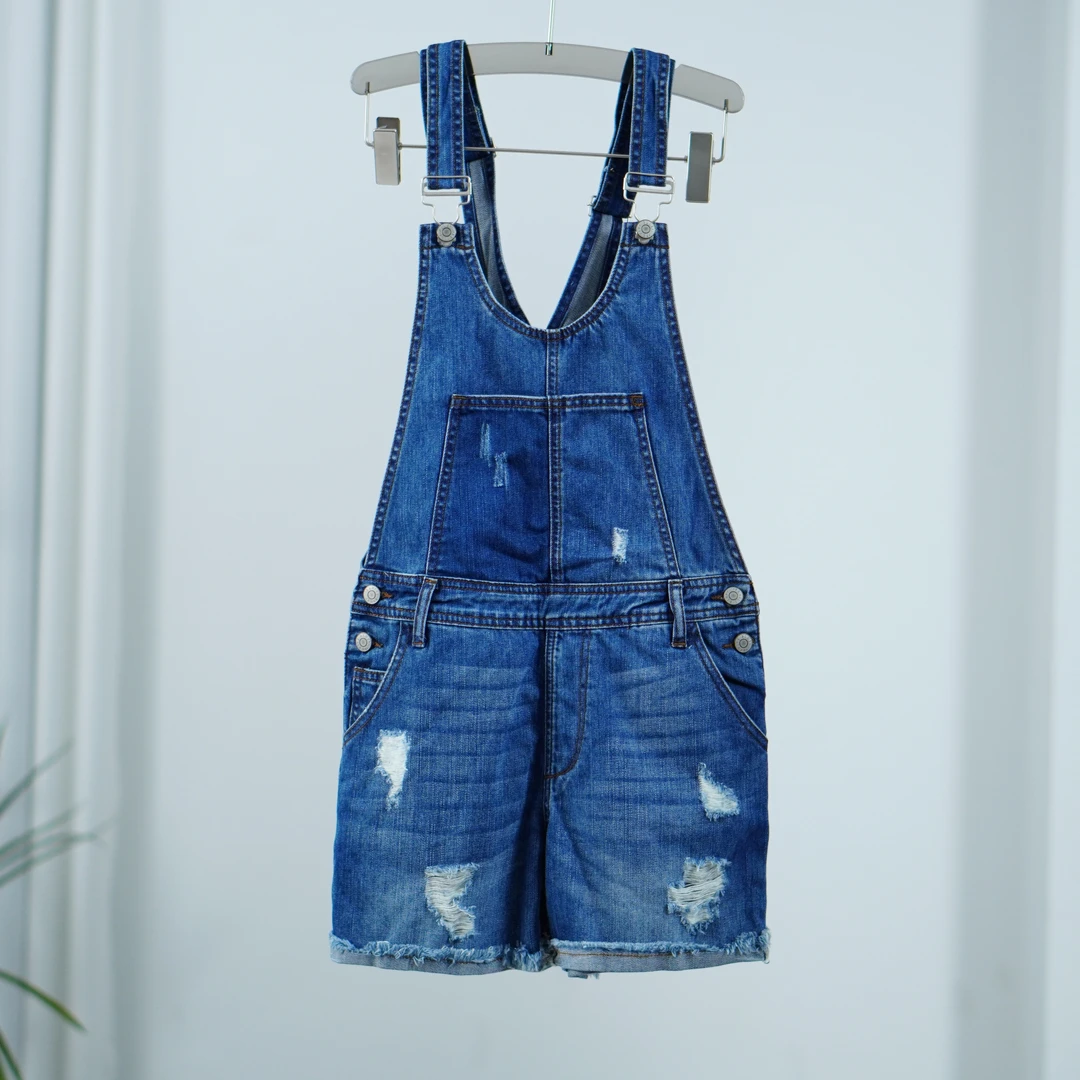 【德M】E003-5 女装夏牛仔背带短裤蓝色01728455105702