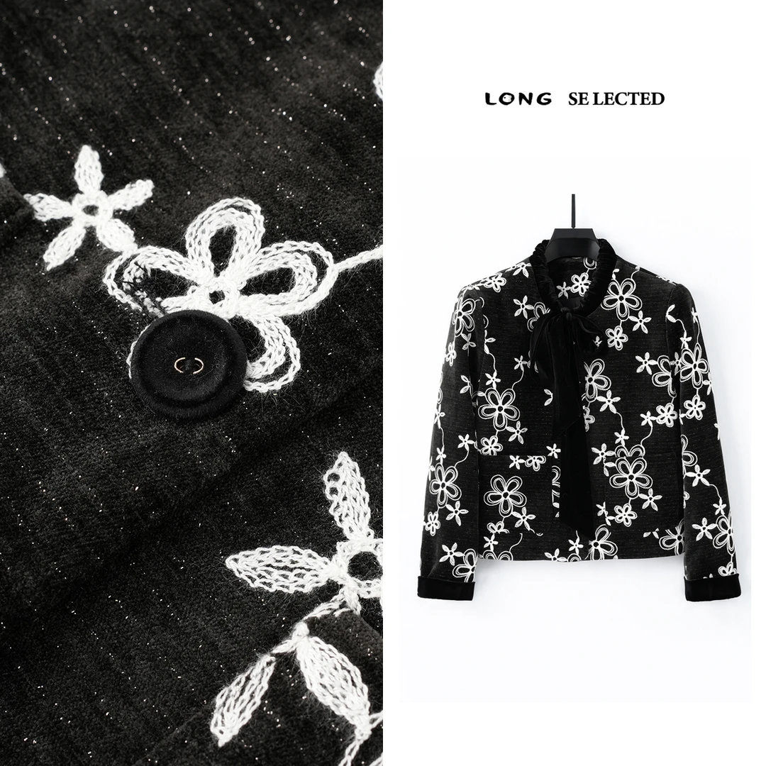 Q4445 花朵刺绣短款外套 丝带点缀  日常出街吸睛百搭单品8315