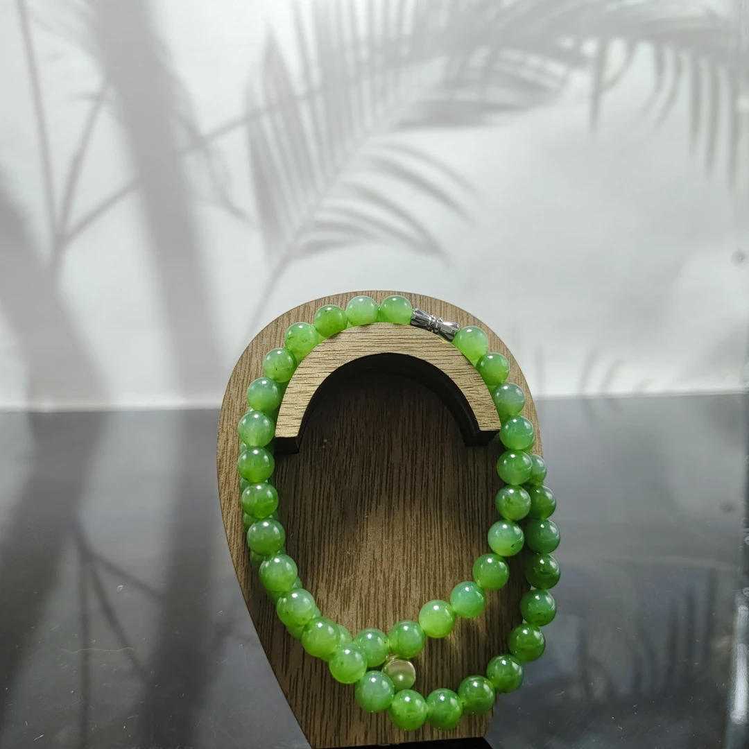 F和田玉碧玉圆珠项链（卡8）2742