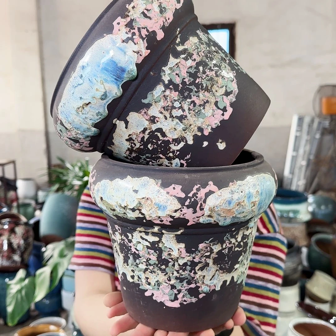 紫砂花盆高19口18