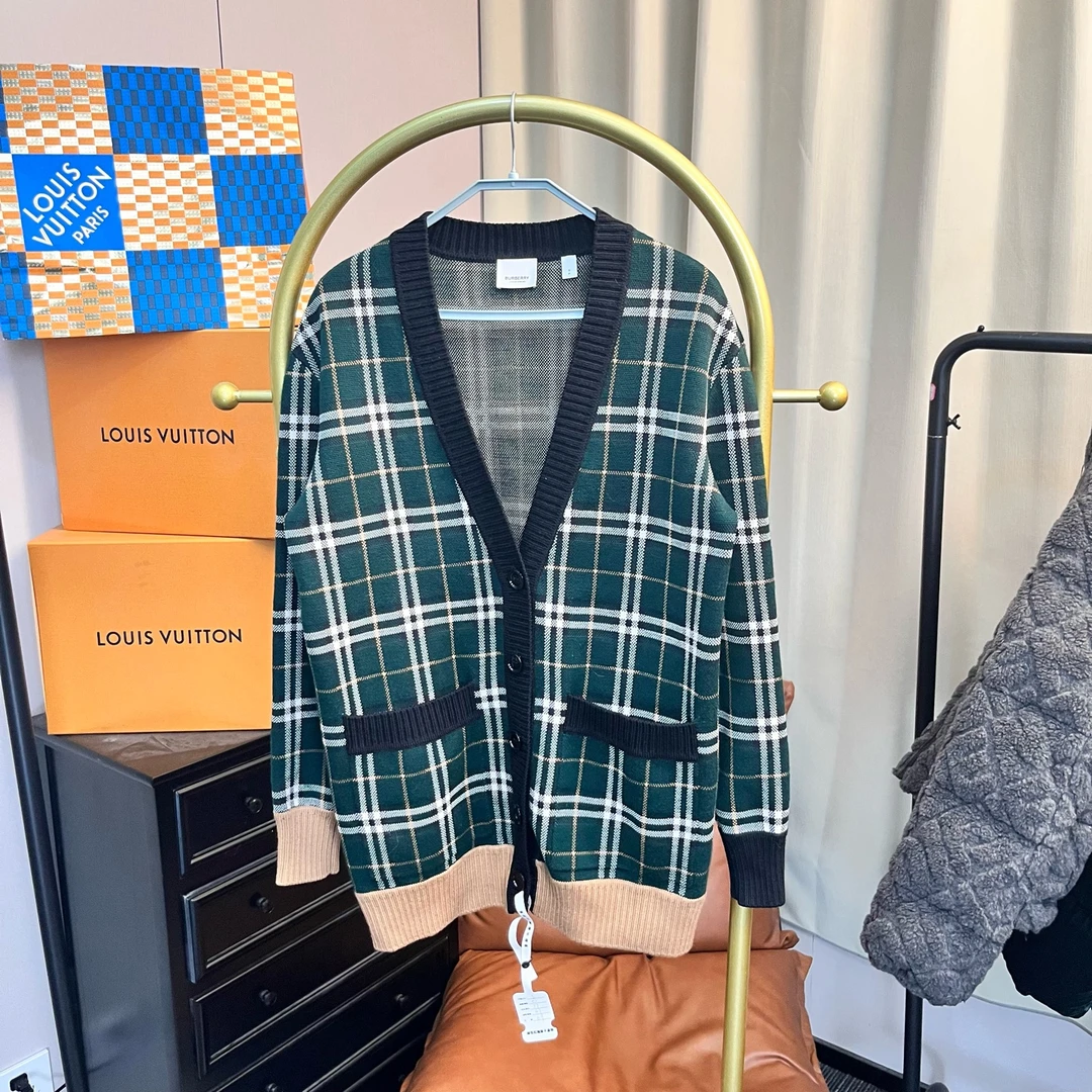 99新 BURBERRY/博柏利 梅芙 绿色格纹开衫 s码
