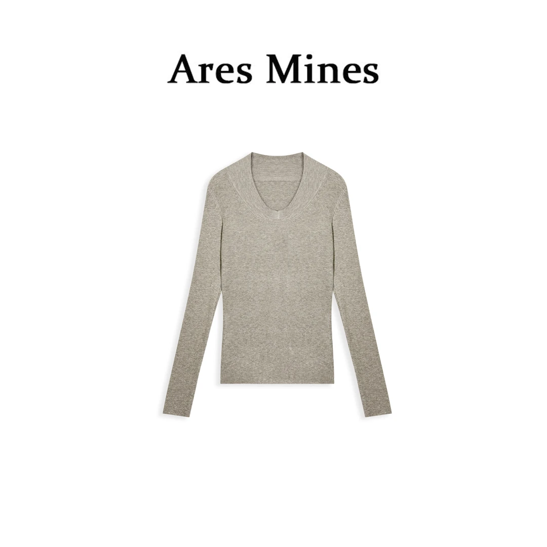 【盛朗熙Ares Mines】气质入骨 竖坑条V领显瘦长袖针织打底衫女