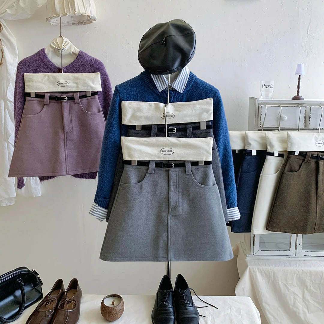 韩国简约chicf复古气质西装短裙女秋冬显瘦防走光a字半身裙