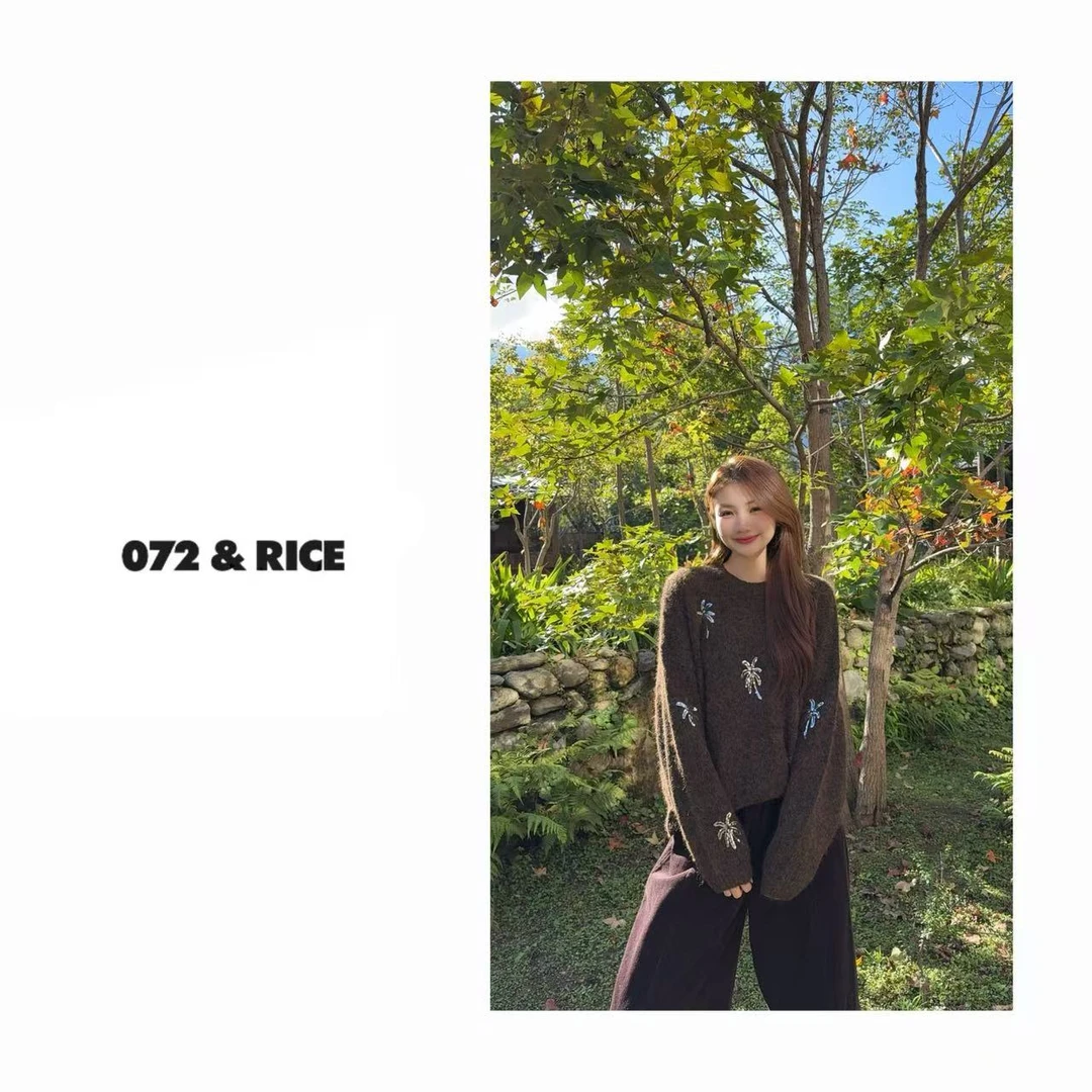 072 & RICE【灿烂烟花】绵羊毛 秋季休闲圆领长袖针织衫 32LN8755