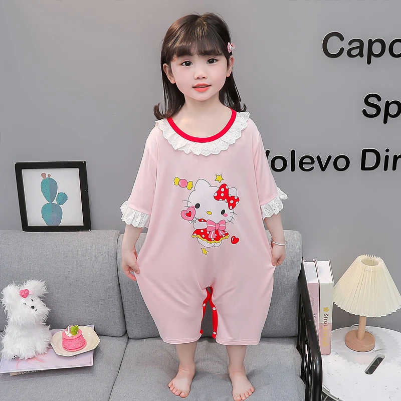 女童莫代尔夏季薄款连体睡衣儿童宝宝公主家居服小女孩空调睡袋夏