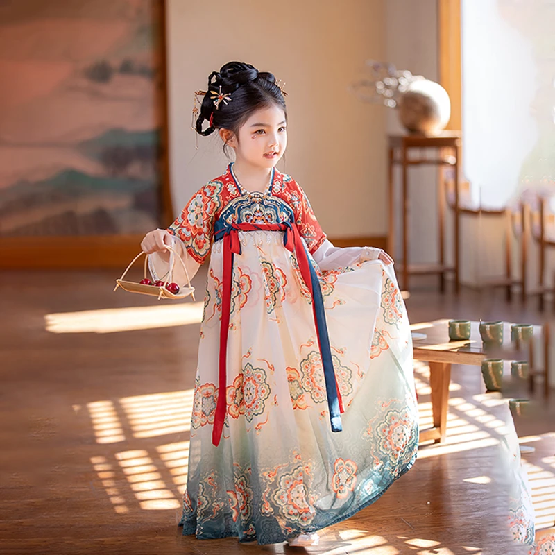 汉服女童2025新款春季儿童中国风敦煌飞天薄款新中式唐装襦裙演出