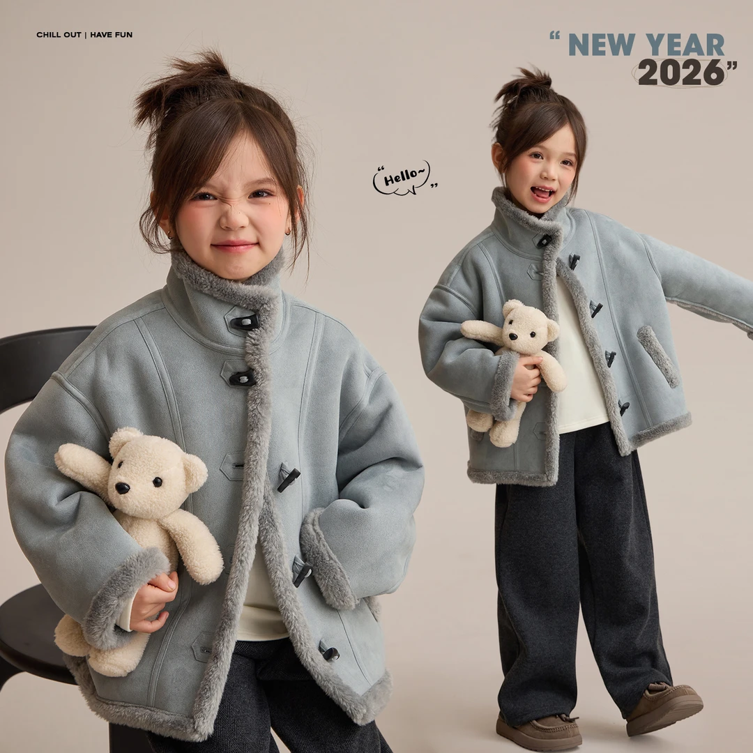 【淡雪】女童皮毛一体外套牛角扣羊羔毛保暖上衣汉服9433X