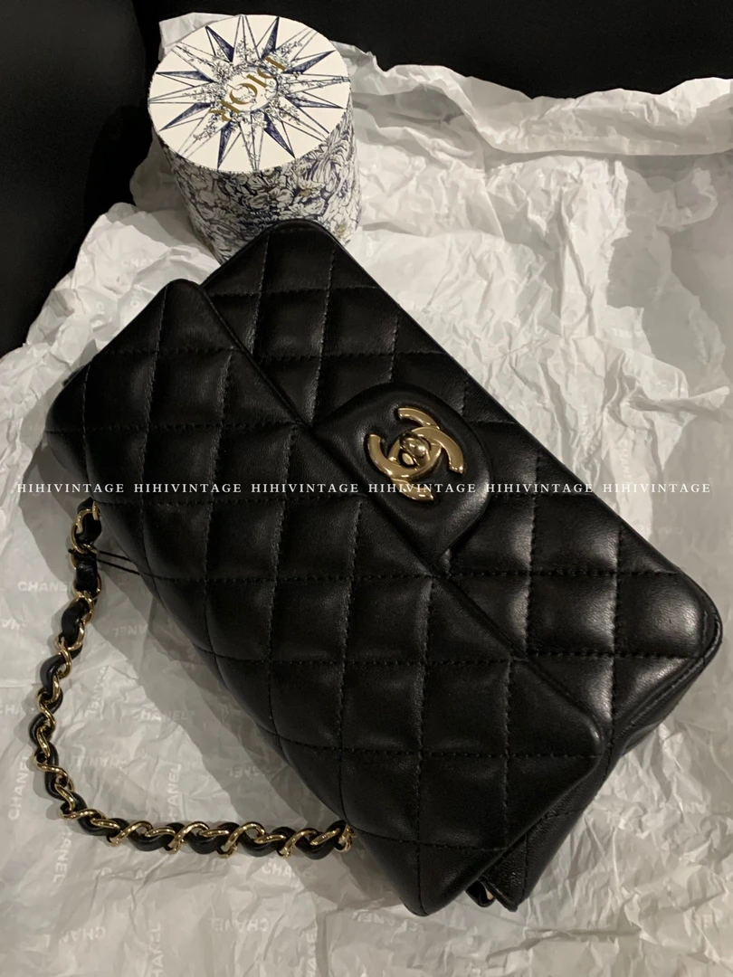 99新 Chanel/香奈儿 HIHI/21A黑金羊皮CF大mini链条包/11990270JL