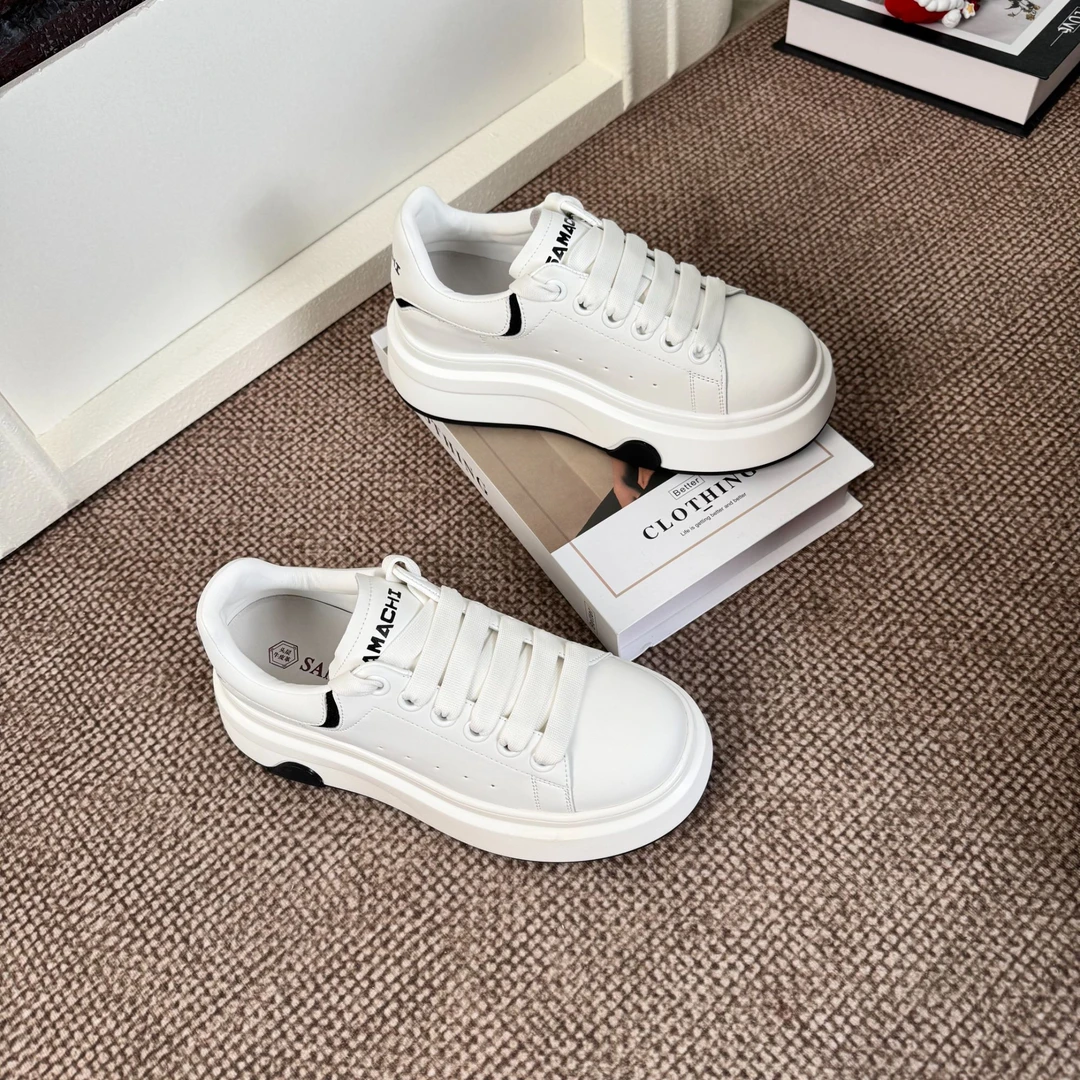 萨玛驰春季时尚休闲软底低帮系带ins百搭厚底小白鞋/165110057