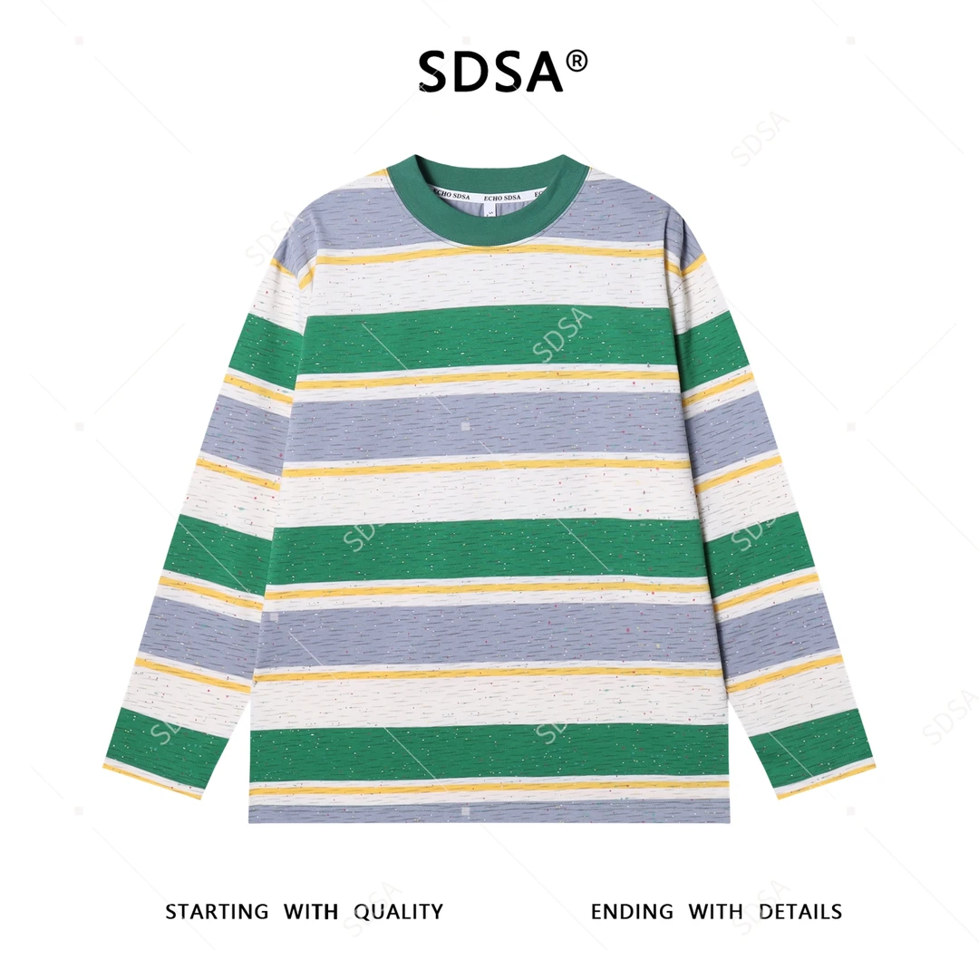 SDSA男士秋冬新款痞帅男装极简风彩色条纹圆领长袖T恤设计师百搭